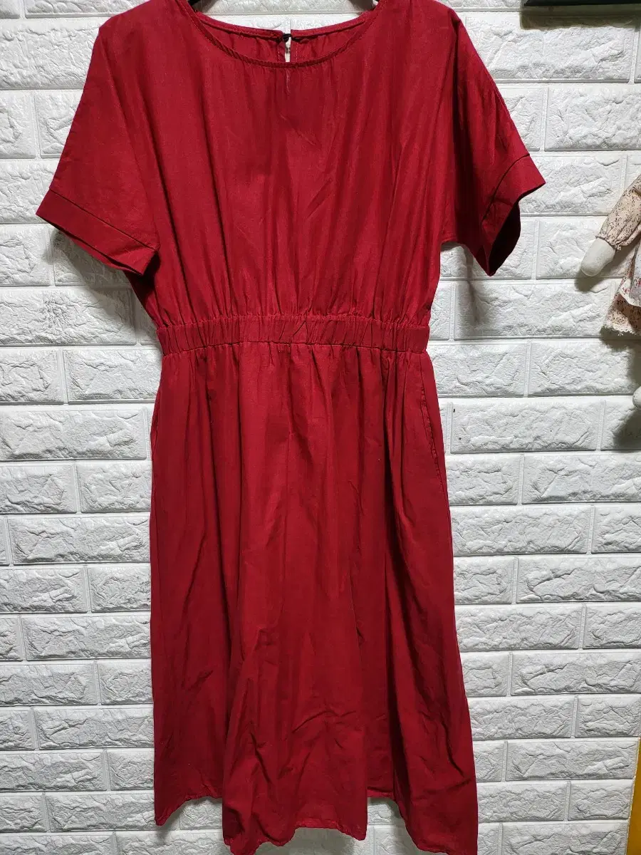 red linen banded onepiece (55-66)