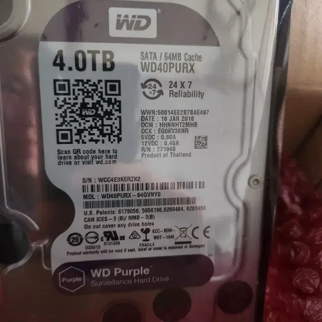 신품 HDD 하드 4테라 WD40PURX 웬디 4TB