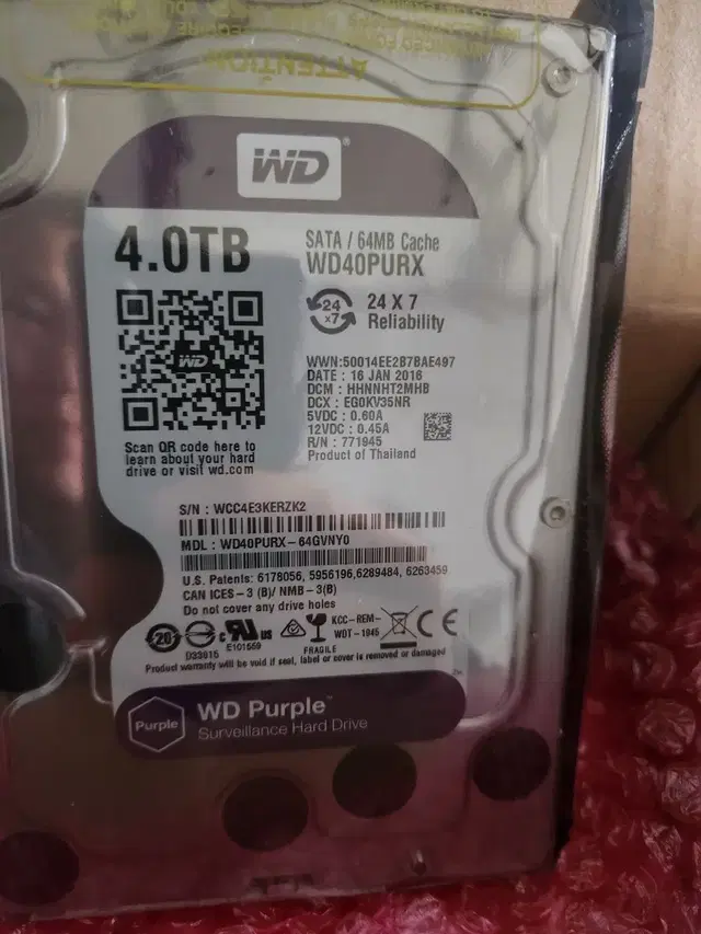 신품 HDD 하드 4테라 WD40PURX 웬디 4TB