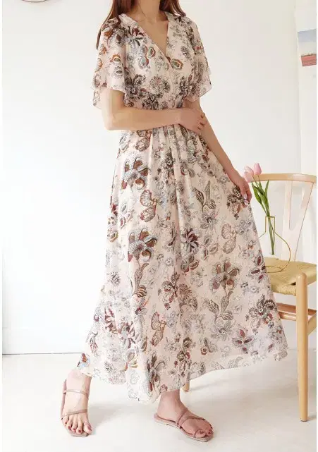 Women's Long ONEPIECE Light Pink Floral Wrap Style 55 Chiffon