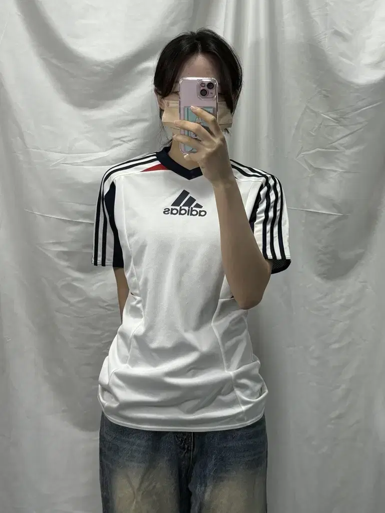 Adidas White Color Matching Short Sleeve Sporty Soccer Jerseyst M