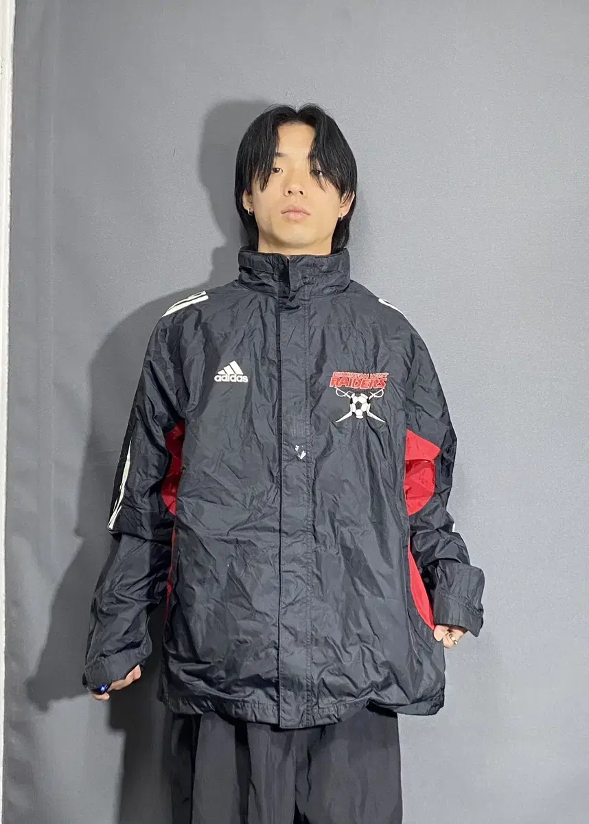 adidas Black RAIDERS Big Logo Windbreaker XL