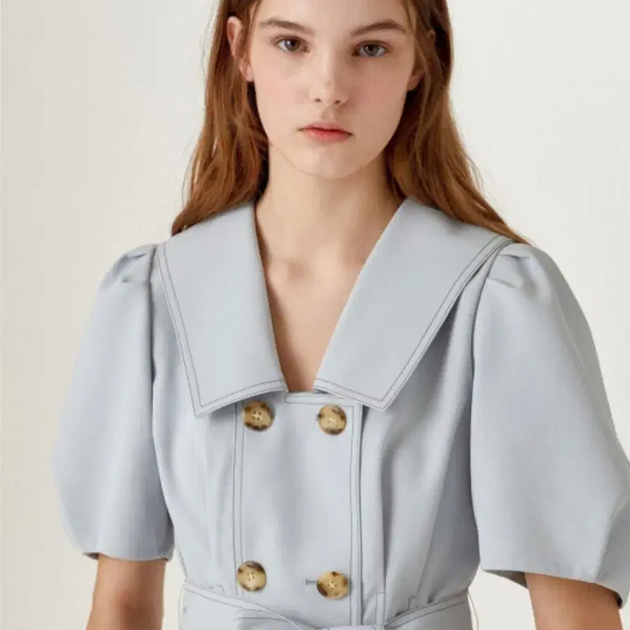 jsny Double Button Belted Dress [BLUE]