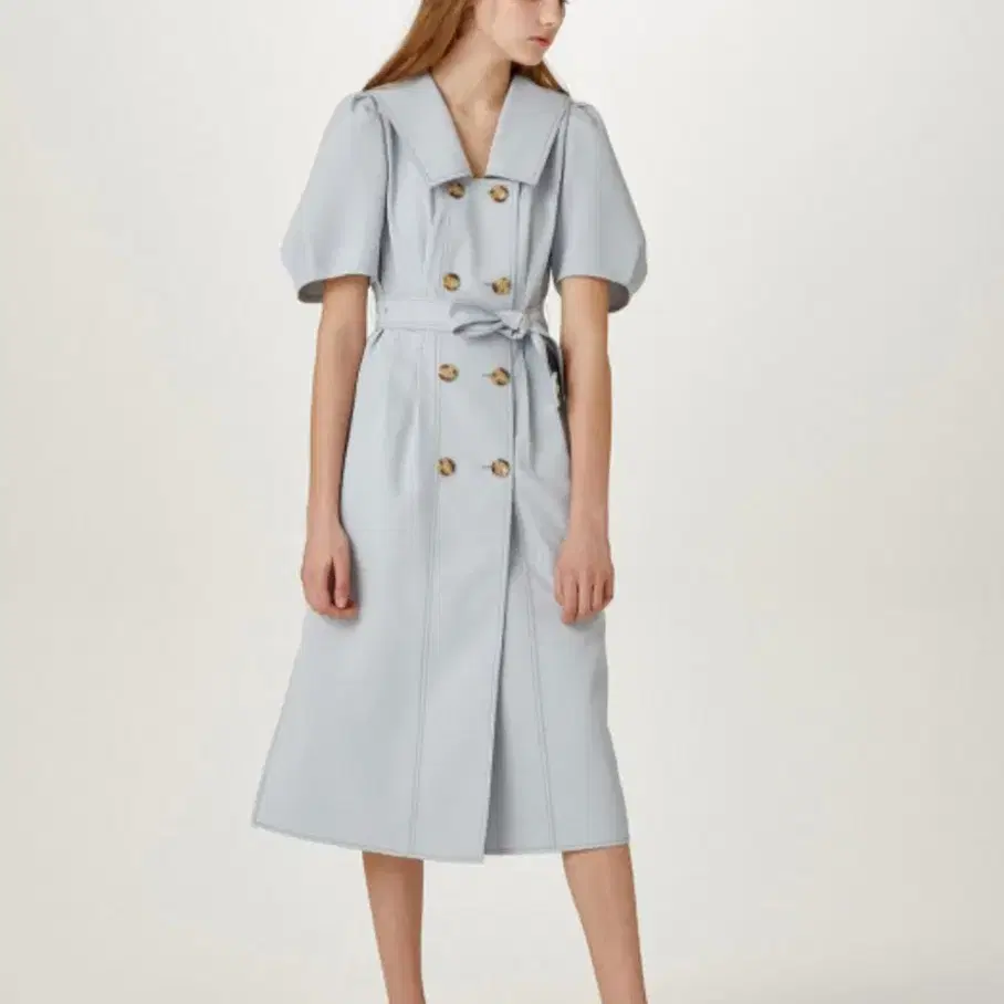 jsny Double Button Belted Dress [BLUE]