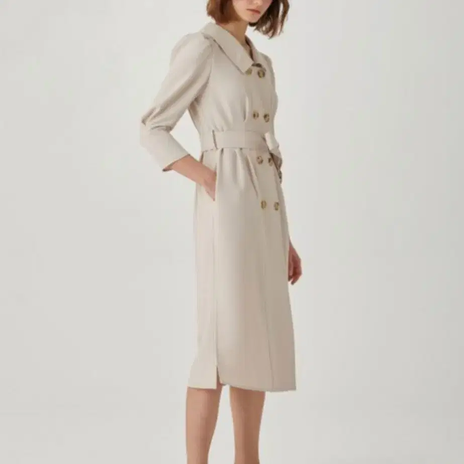 jsny Double Button Belted Dress [IVORY]