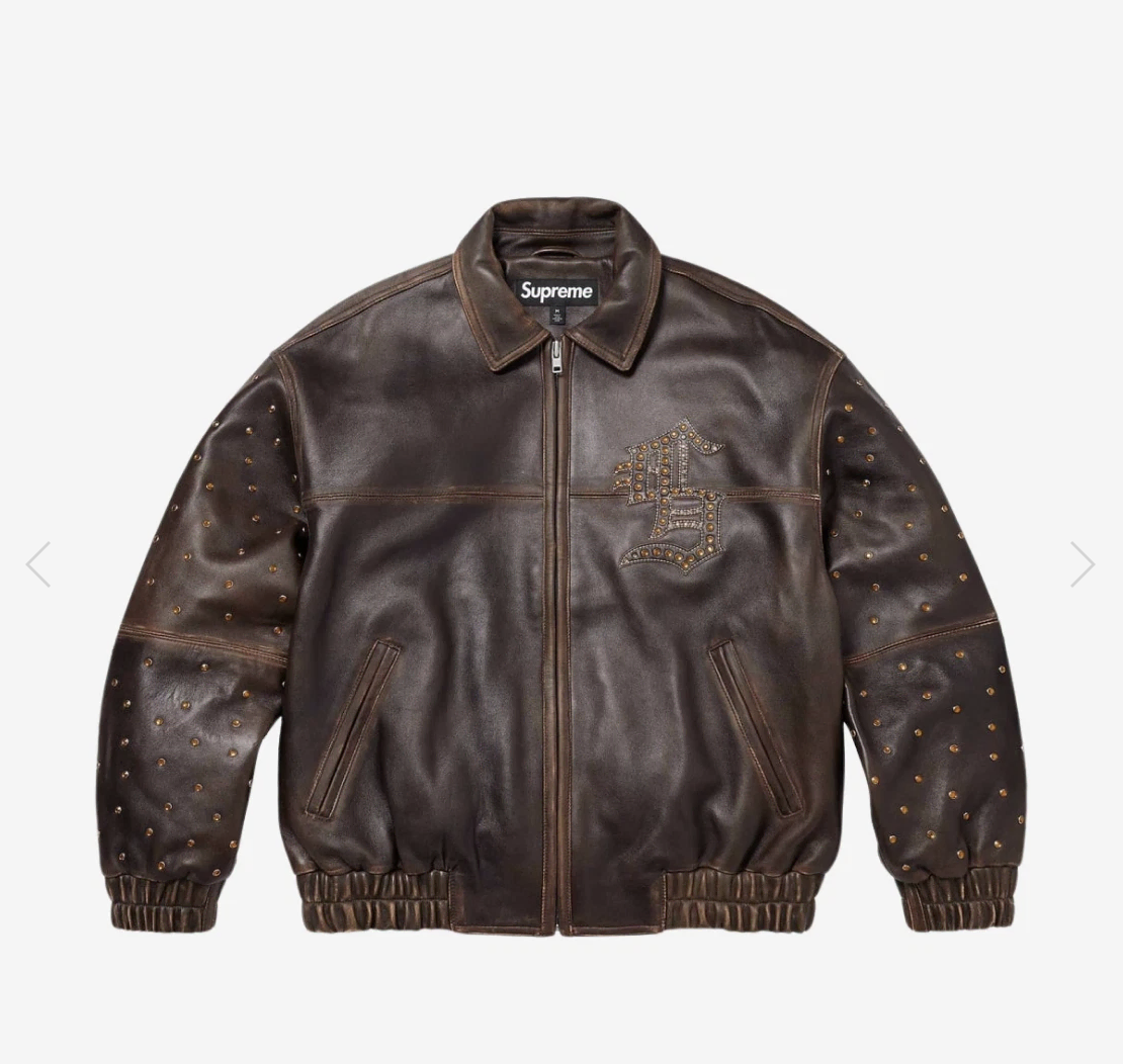 Supreme Gem Studded Leather Jacket Brown