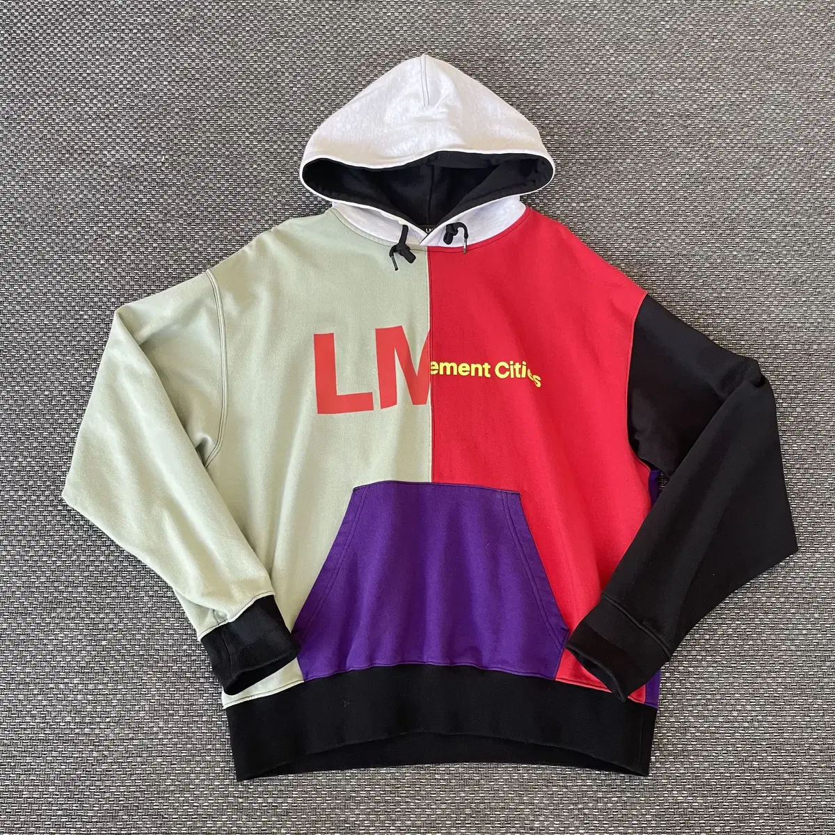 LMC Red-Purple Colorblocked Printed Hoodie