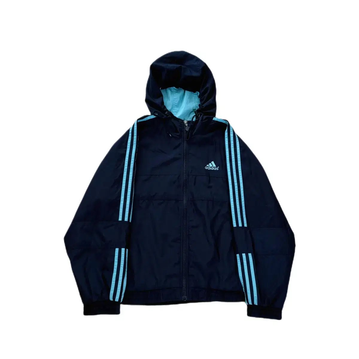 Adidas 90s Old School Hooded Windbreaker Jacket Navy Sky Blue 95