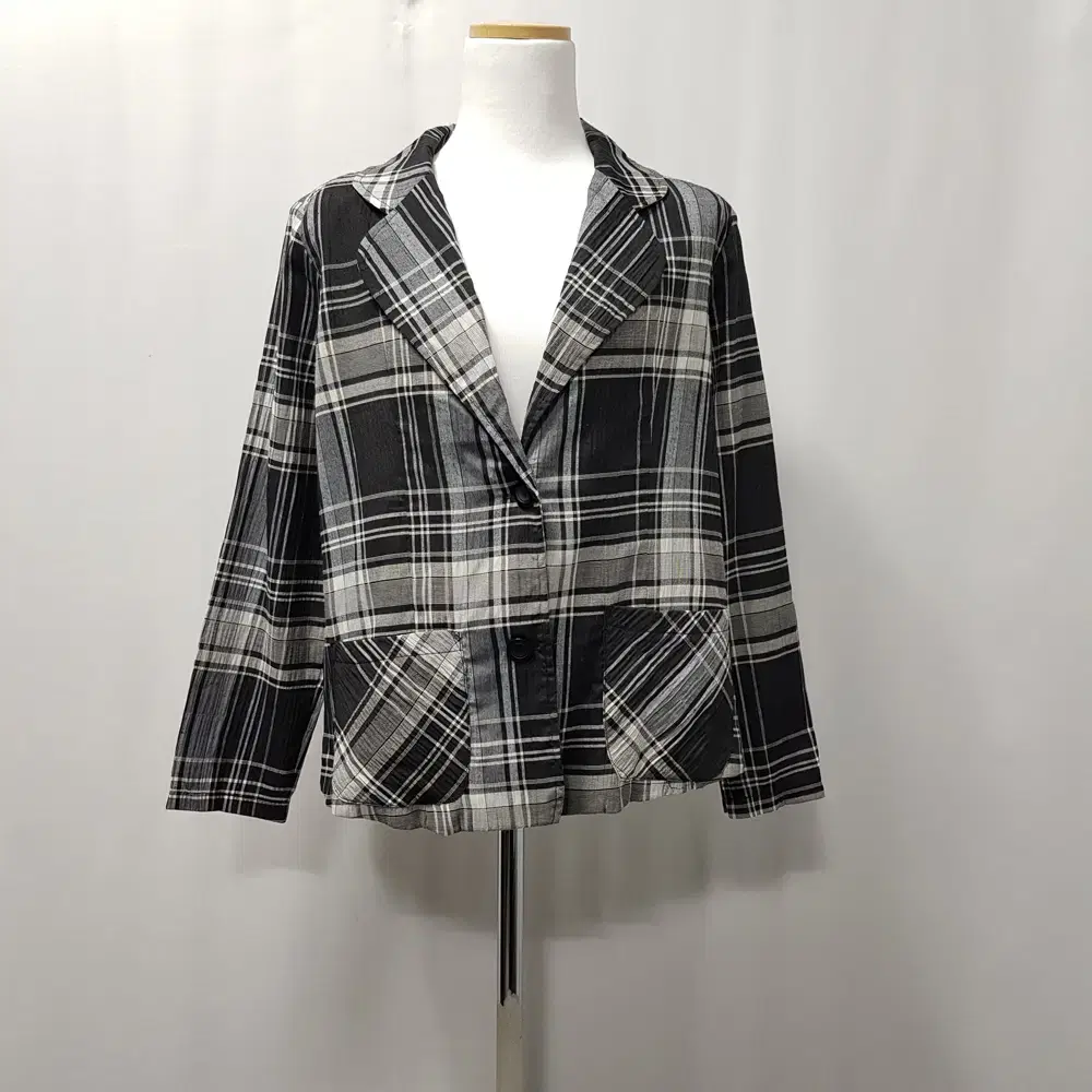 Vintage check pattern shawl collar thin long-sleeved jacket Women's F D426