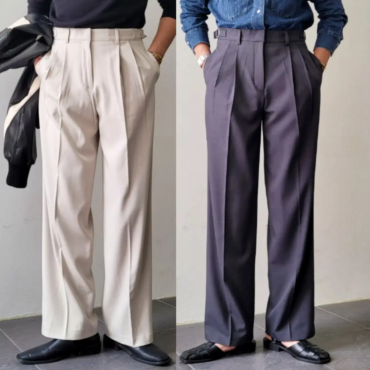 High-Waisted Premium Two-Tuck Bijou Long-Length Wide-leg Slacks [4 Colors][28-34].