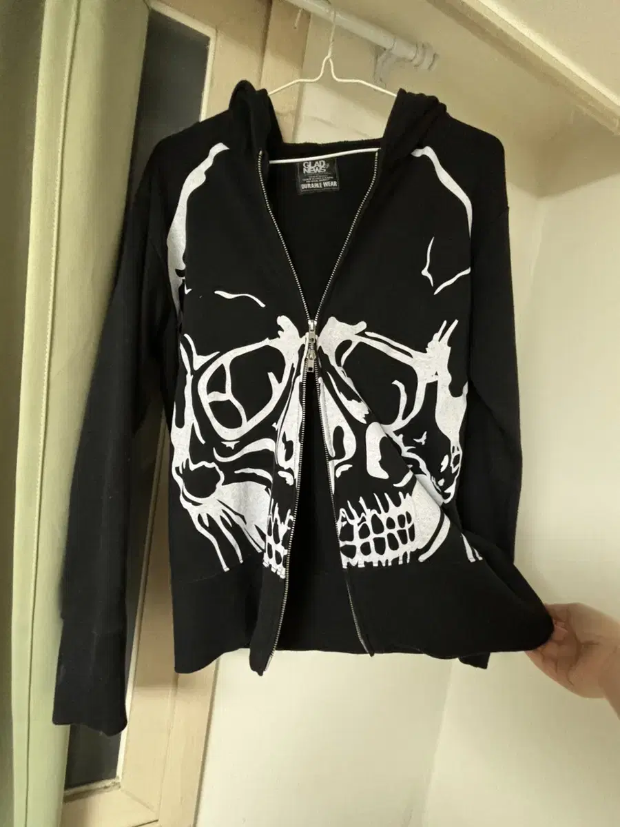 Glad news Skull print punk two-way hoodie zip up