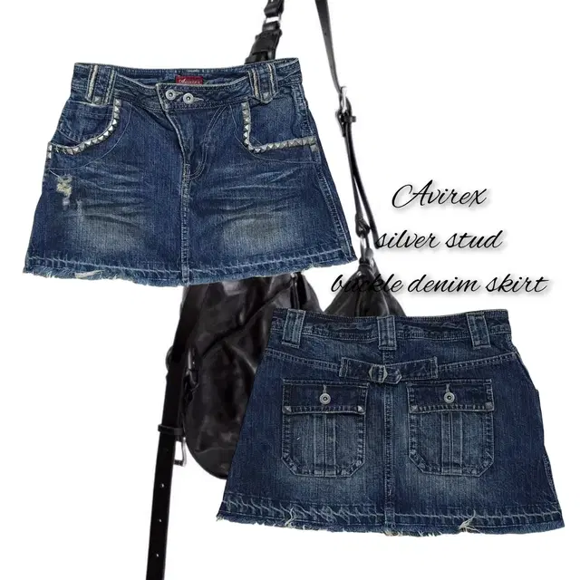 AVIREX silver stud buckle denim skirt