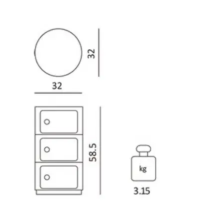 카르텔 5970RO Componibili 3단 수납장 분홍색32xH58,