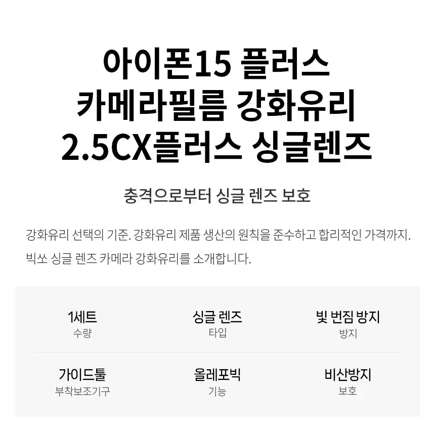 아이폰15 플러스 핑크 카메라 보호 필름 강화유리 2.5CX플러스 싱글