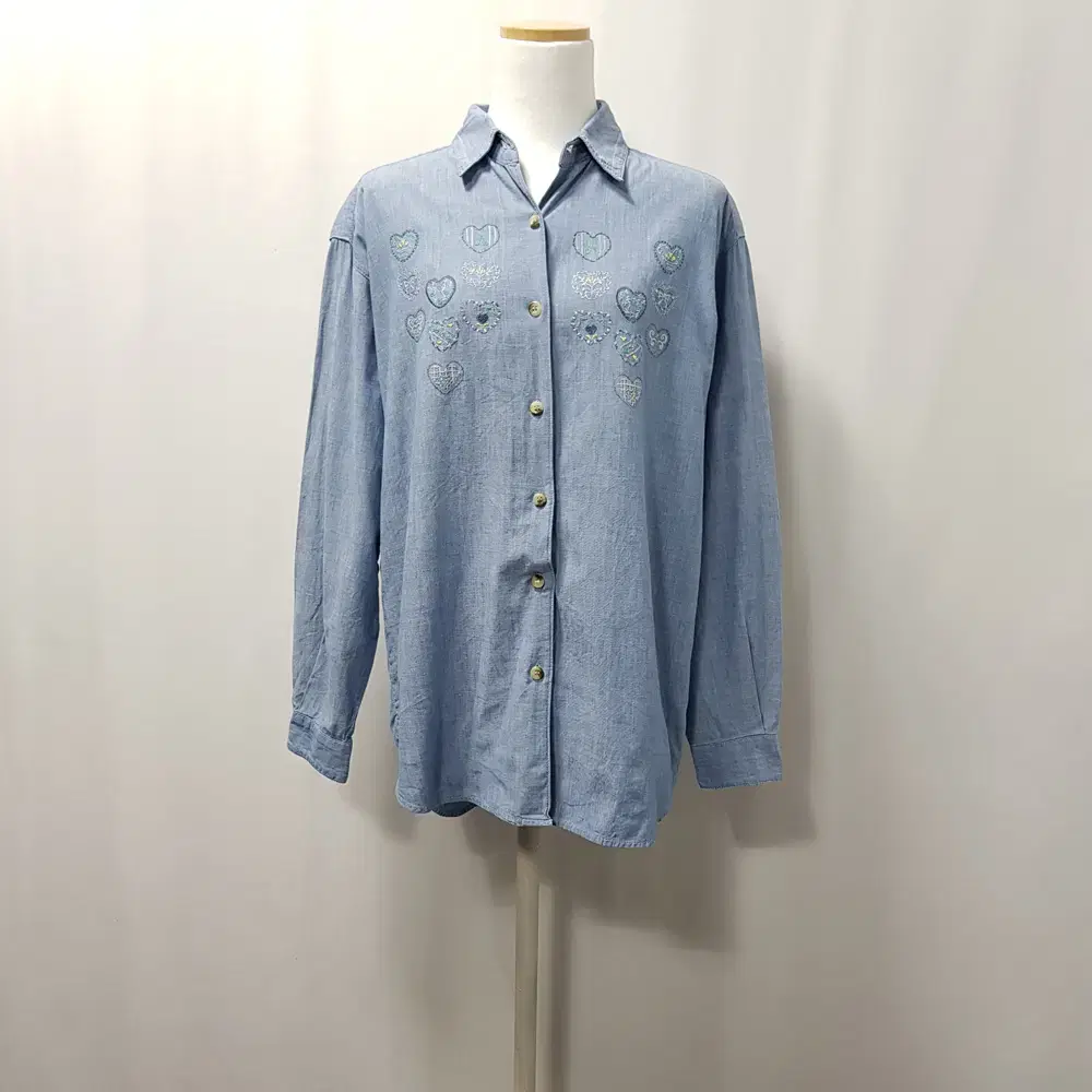 Vintage Heart Embroidered OverfitSouthern Boxy Long Sleeve Shirt WomenM D497