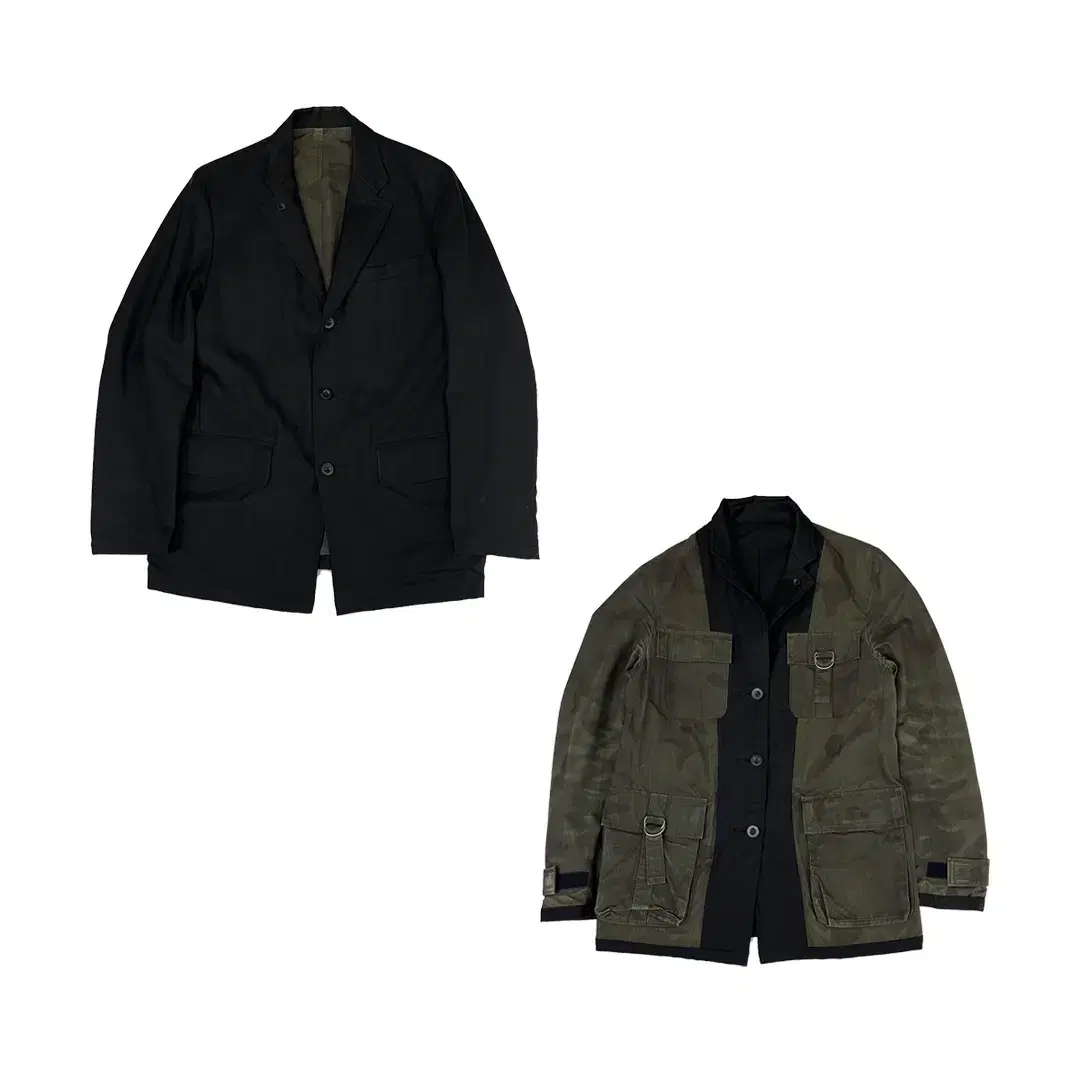 [-PHASE] Reversible Cotton Blazer in Camo+Black