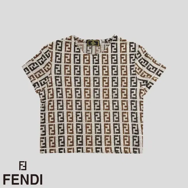 FENDI 펜디 브라운 그레이 주카 패턴 올드머니 코튼혼방 테리 반팔니트