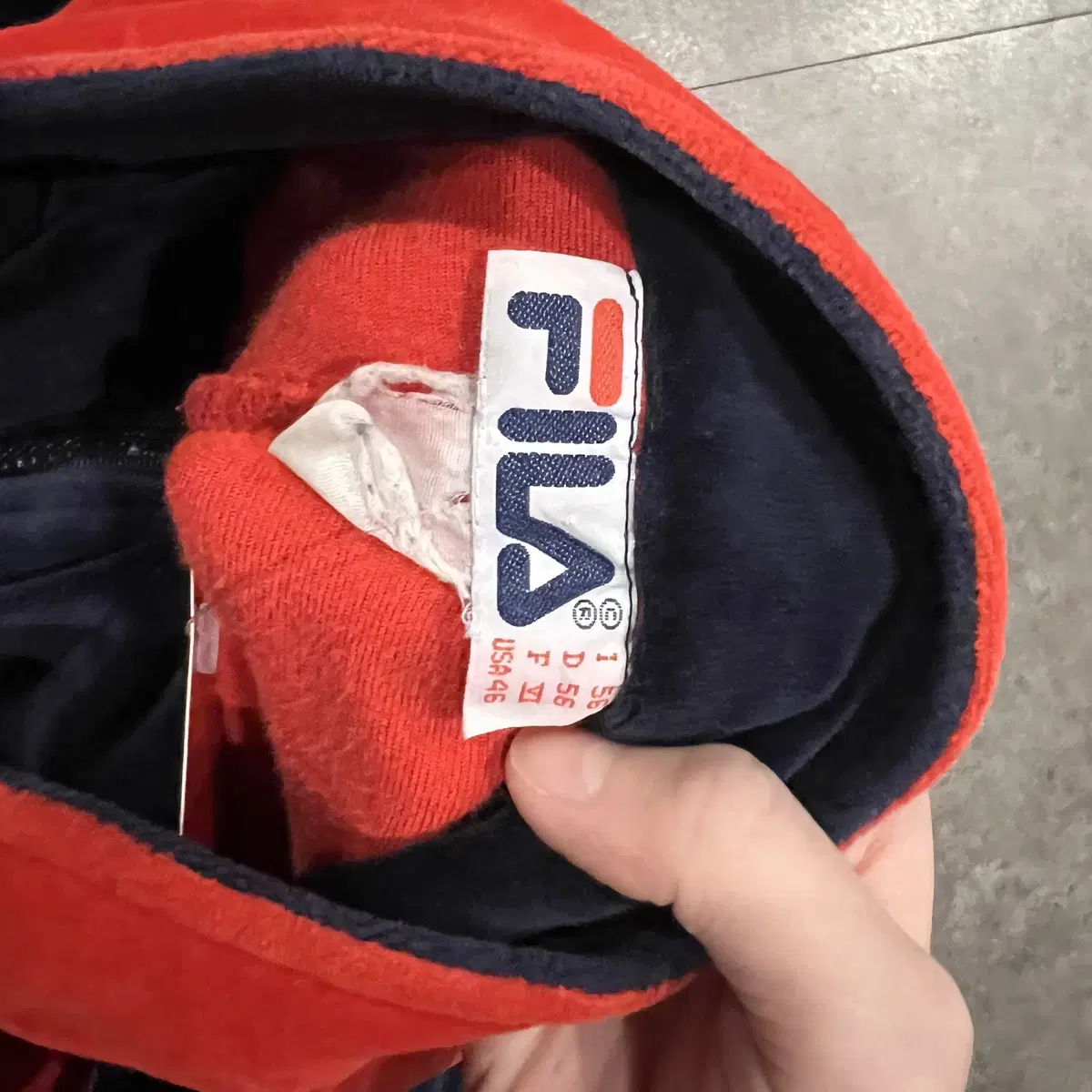 (END) FILA 휠라 체스트 로고 벨벳 져지 자켓 레드 네이비