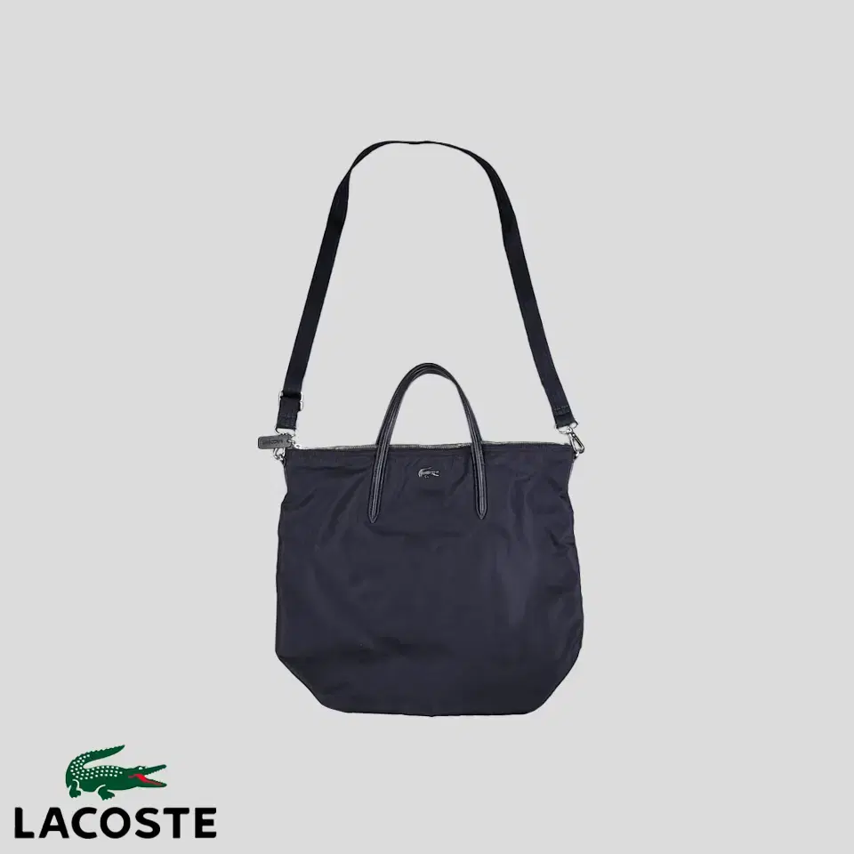 Lacoste Navy Nylon Chrome Logo Tote Shoulder Crossbody Bag