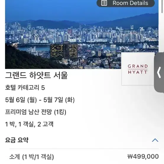 어린이날 연휴 그랜드 하얏트 서울 프리미엄 남산 전망+조식 뷔페+6시아웃