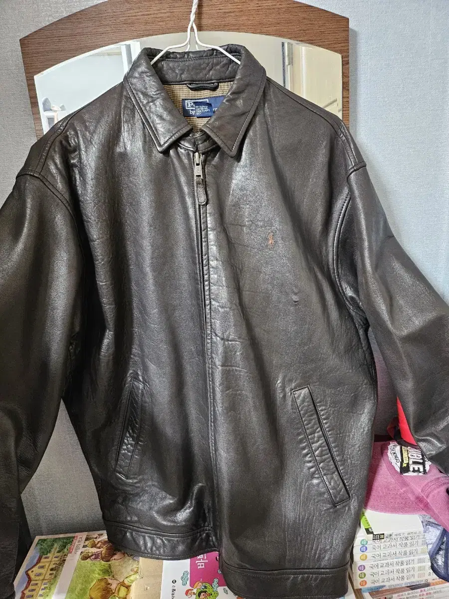 Polo Ralph Lauren leather jacket cowhide bloo in good condition Men's size M