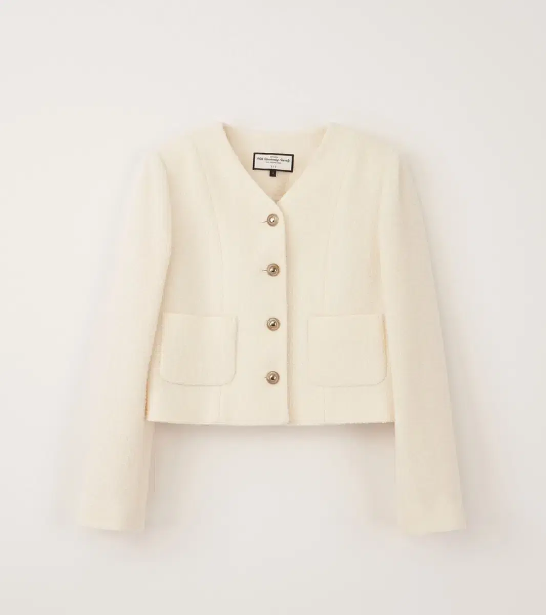 New) at belle Collarless Tweed Jacket in Ivory M