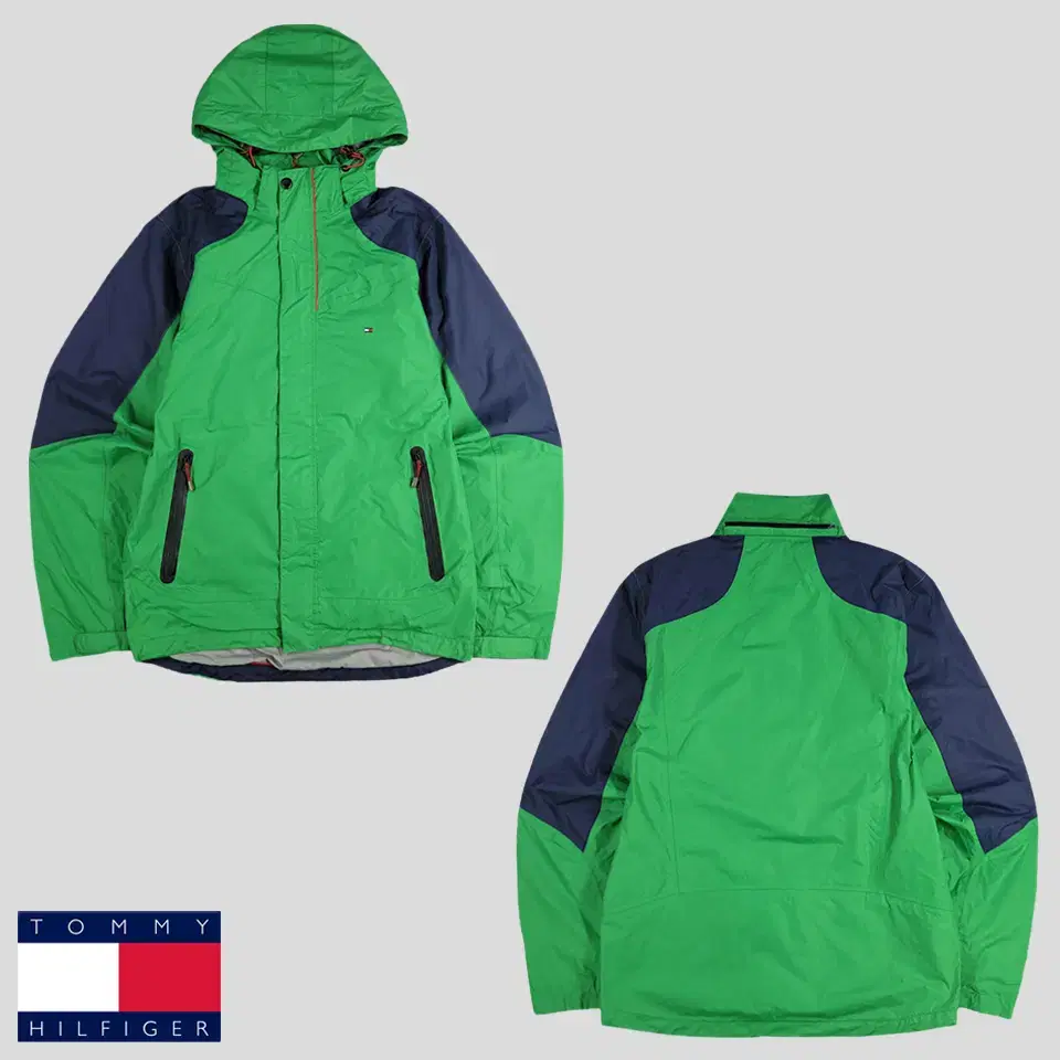 Tommy Hilfiger Green Navy Two-Tone Tommy Logo Nylon Ripstop Windbreaker M