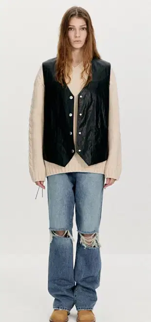 더오픈프로덕트 lace-up faux leather vest black