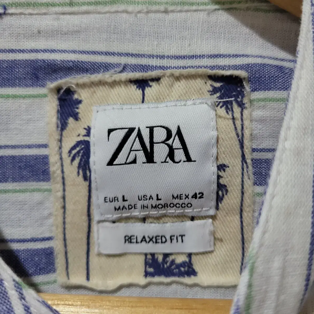 (L) ZARA 자라 헨리넥 스트라이프 마혼방 셔츠