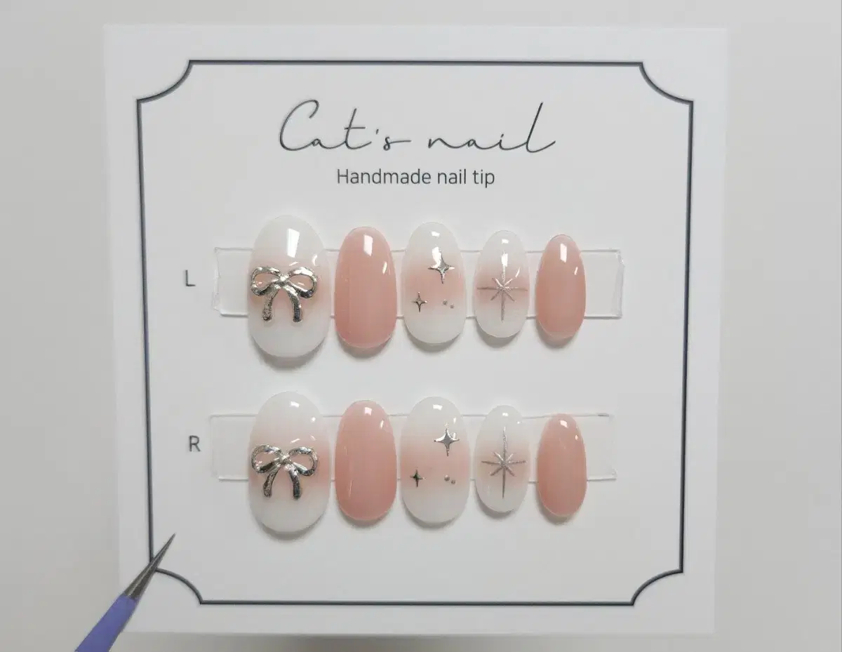 Metallic Ribbon Pink Cheek Handmade Nail Tips