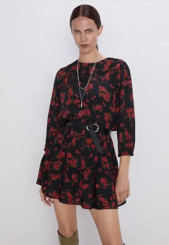 New product ZARA WOMEN'S MINI ONEPIECE BLACK RED 77 FLORAL L