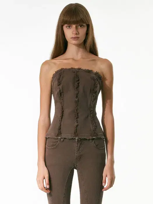 The Open Product Denim Tube Top Brown 2 sizes