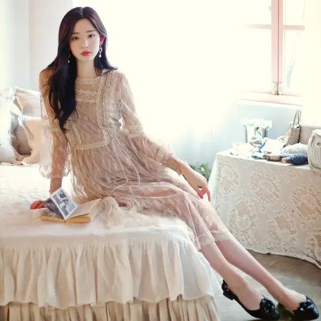 밀크코코아 시스루레이스 원피스 goddess skin lace dress