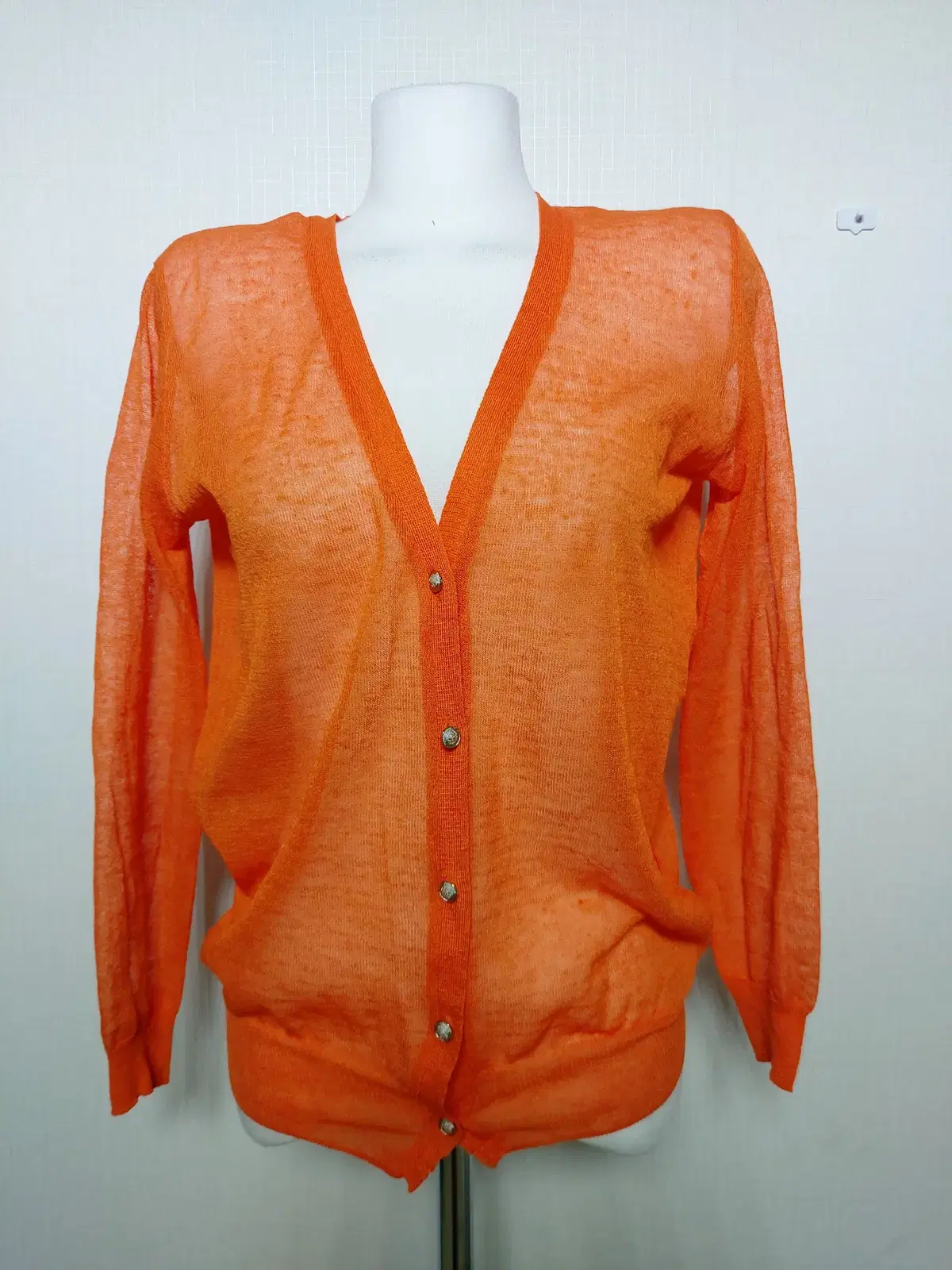 COUPS Women's Cardigan Linen See-through Orange V-neck 55 66 77