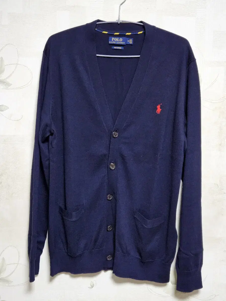 Polo Pima Cotton Cardigan M Navy