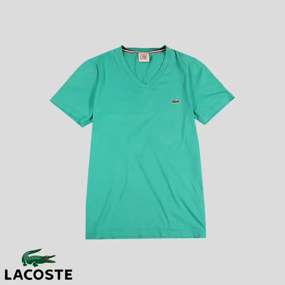 Lacoste Live Turquoise V-neck Croc-patch Cotton100 Short-sleeved T-shirt S