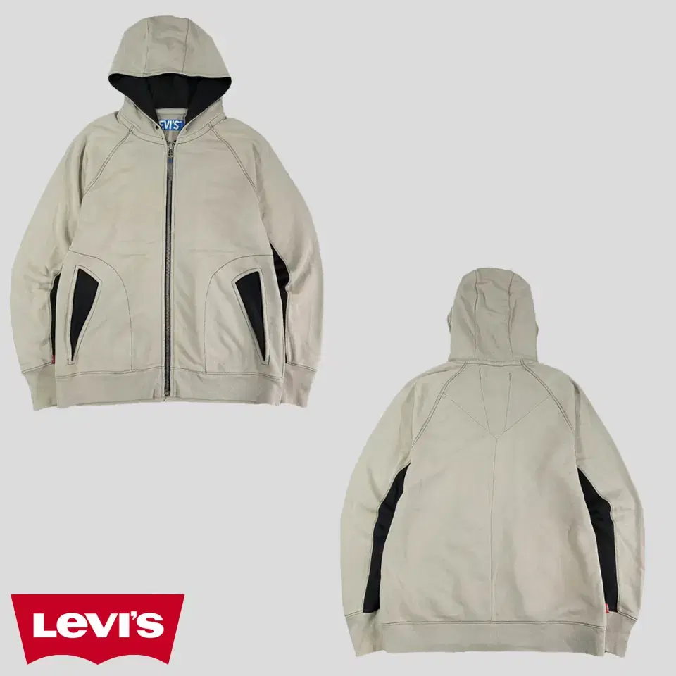 Levis Light Brown Black Color-Matching Cotton Polyester Hooded Zip-Up L