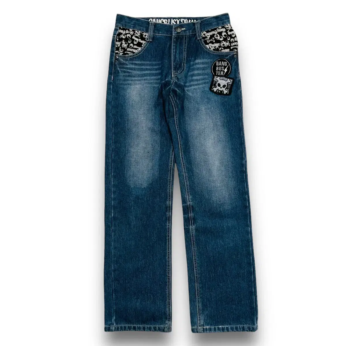 Punk Gang bus Skull lettering denim pants