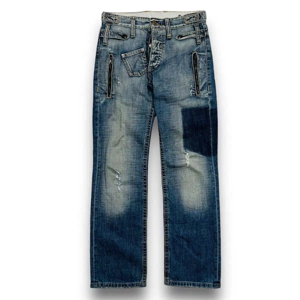 Nilvarettes Archives Distressed Washed Double Belted Denim Pants