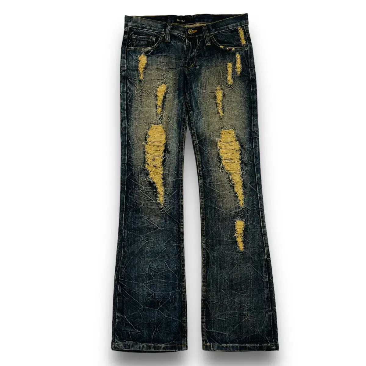 K.U.I Western Washed Destroyed Denim Bootcut Pants