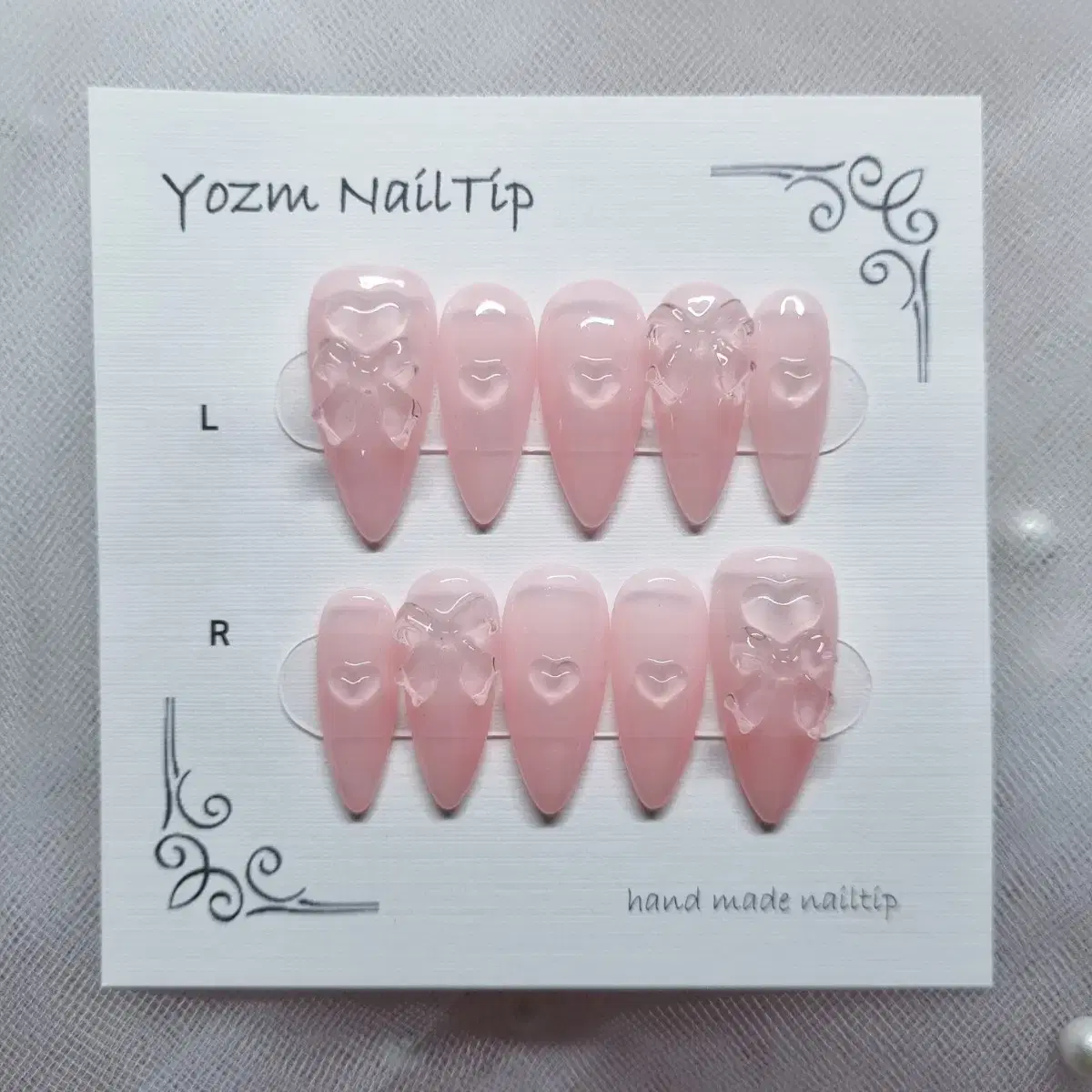 Yozm NailTip 핑크유리알리본