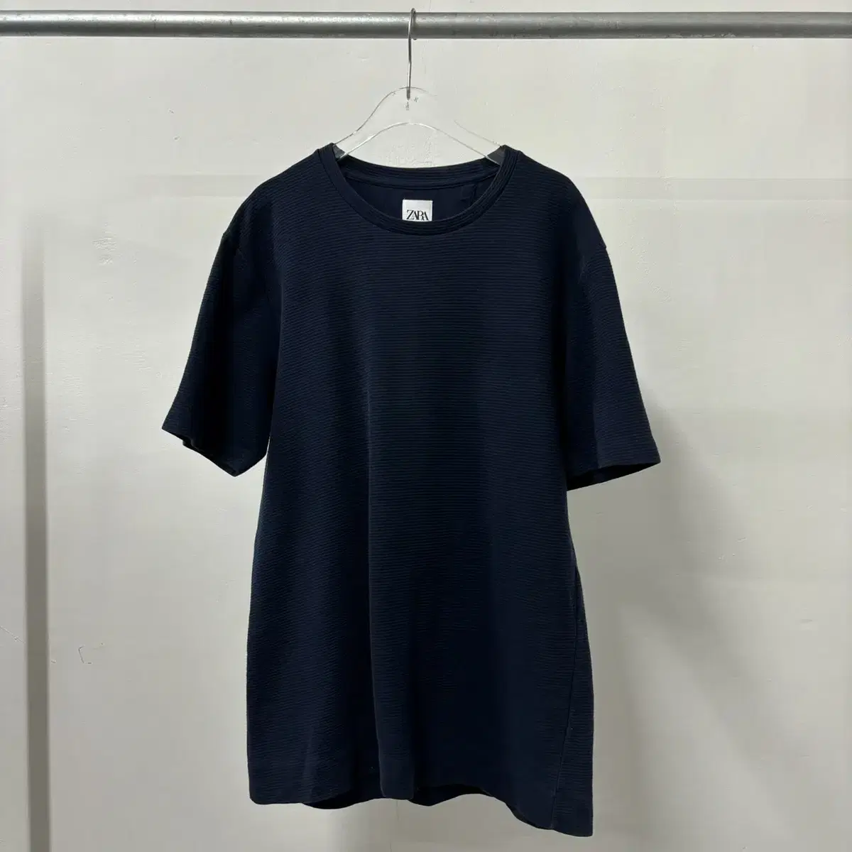 ZARA Navy Waffle Short-Sleeved T-Shirt (100) Quick sale