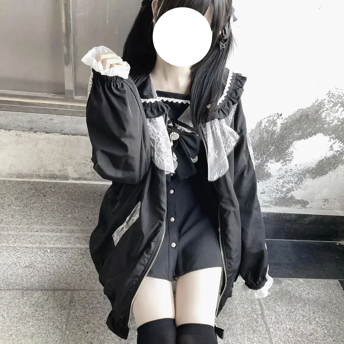 양산형 지뢰계 세일러카라 레이스 리본 점퍼