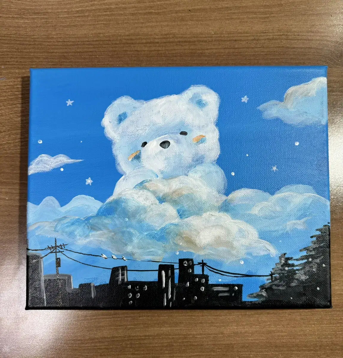 곰돌이 구름 그림 아크릴화