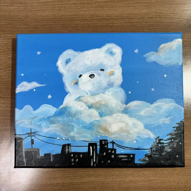 곰돌이 구름 그림 아크릴화