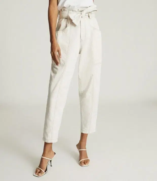 REISS REISS Mid riize Tapered jin Stitched Belted Pants Paperback