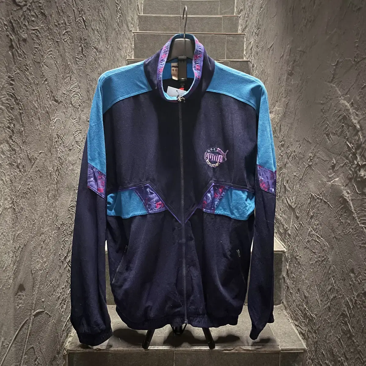 80s Puma Jersey Track Top Jacket Navy Purple Colorblocking Detail