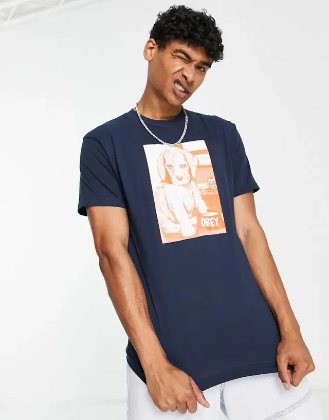 Obey paws t-shirt in navy xl