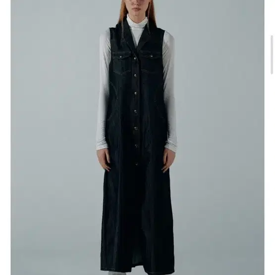 스컬프터 Maxi Sleeveless Denim Coat Indigo B