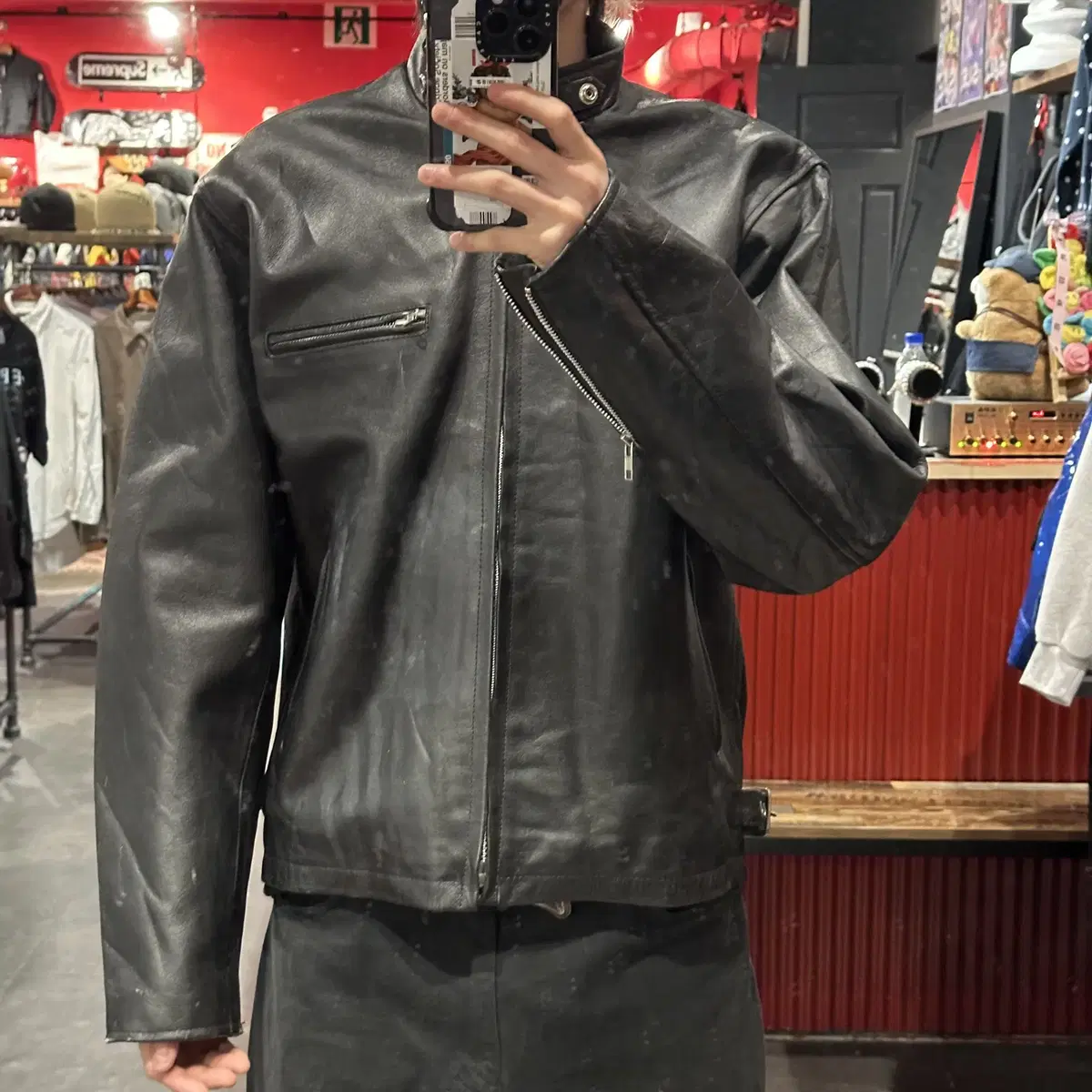 (END) VTG Vintage Front Chest Pocket Detail Leather Jacket Black